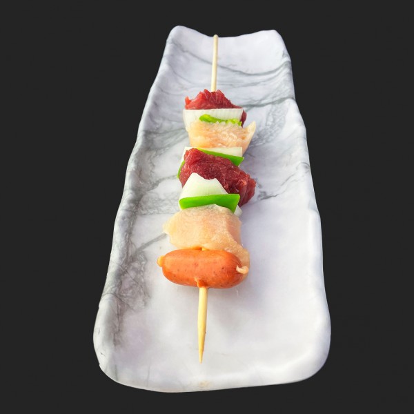 Anticucho Vacuno & Pollo, Pimentón Verde y Cebolla - Anticuchos a Domicilio
